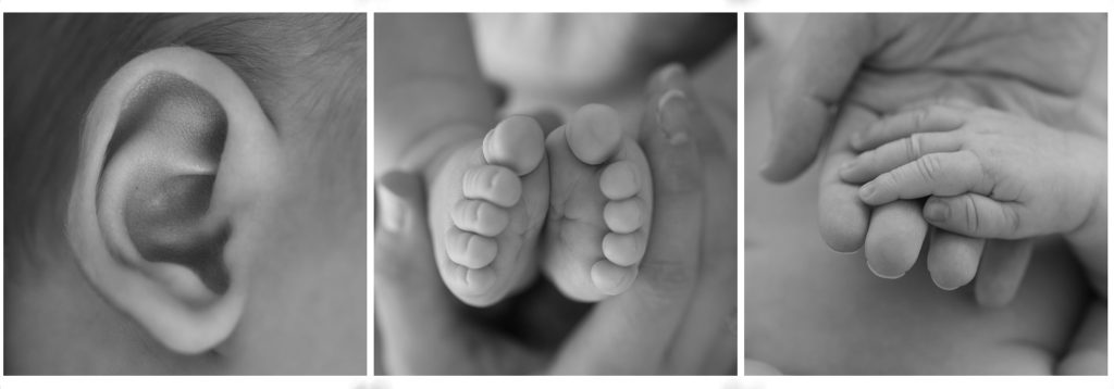 Natural baby photography, baby feet, baby hands and baby ear.