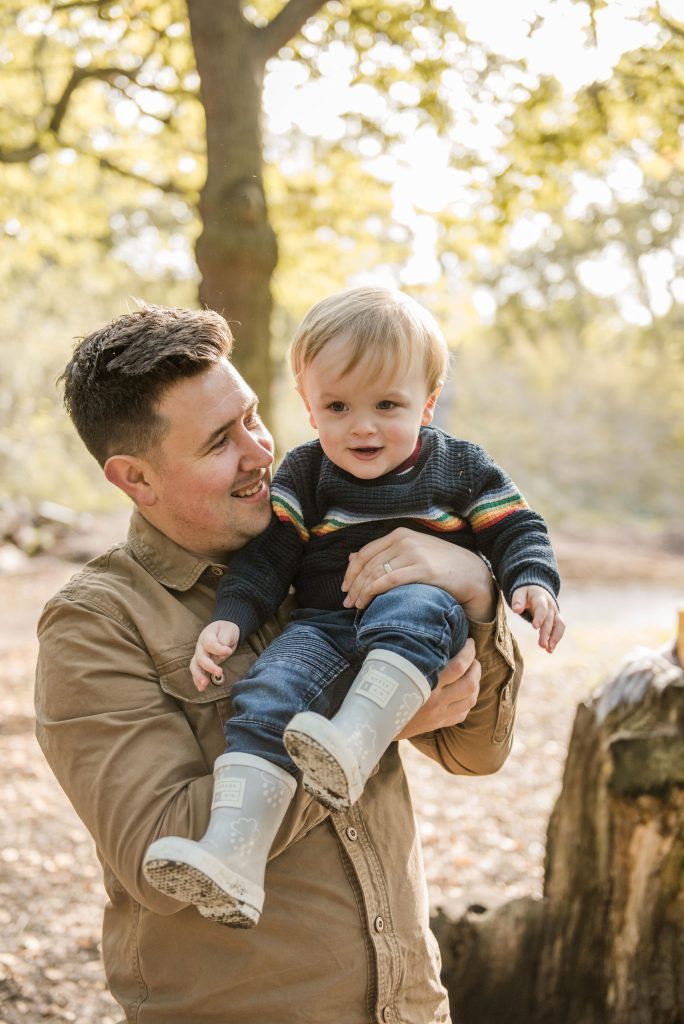 Daddy and son fun in the woods